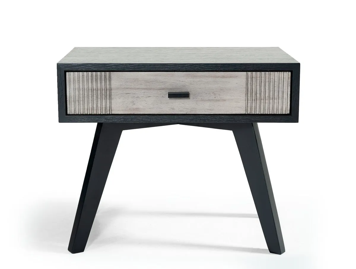 1 Drawer Wooden Nightstand With Angled Legs And Rough Sawn Texture, Gray - Bm219287 By Benzara