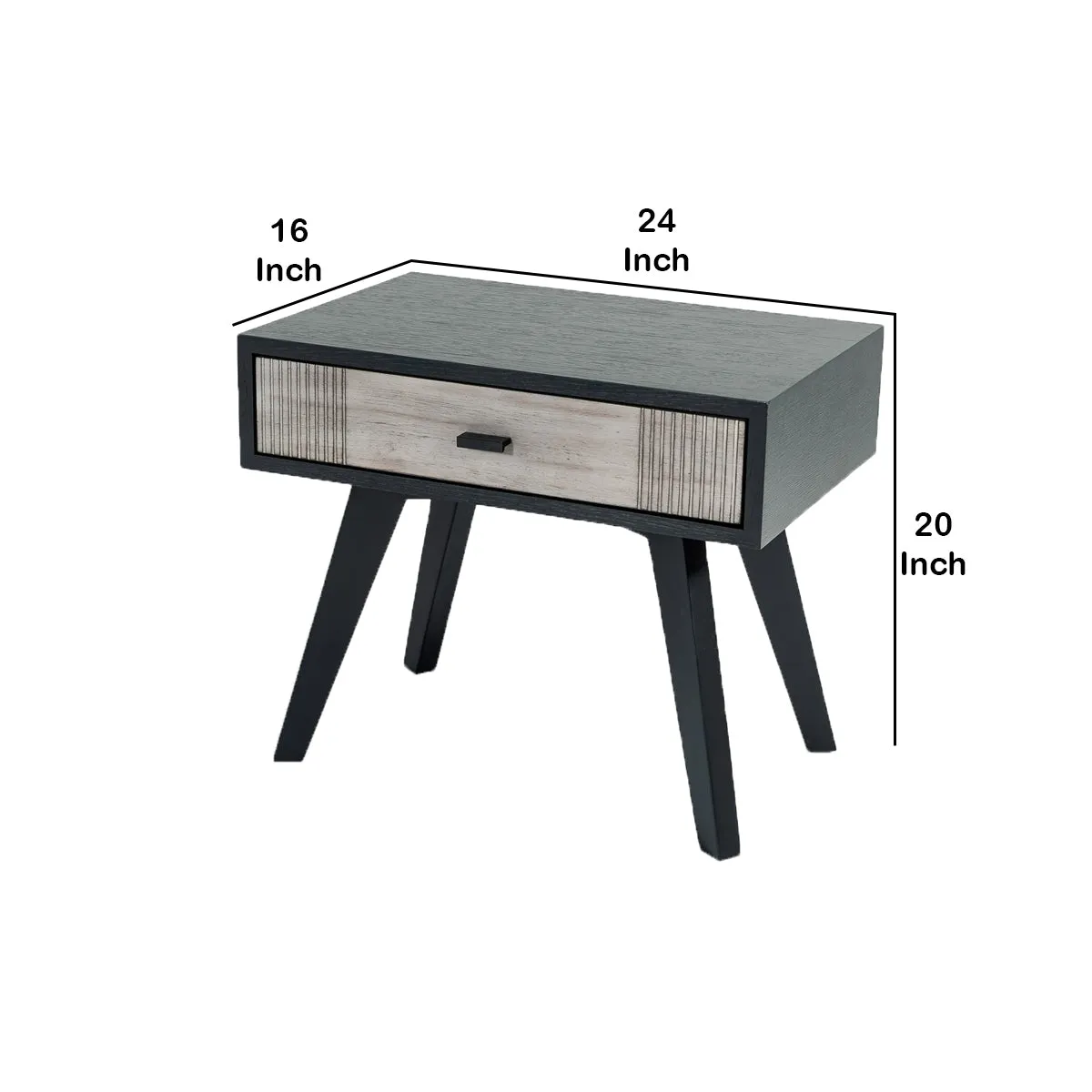 1 Drawer Wooden Nightstand With Angled Legs And Rough Sawn Texture, Gray - Bm219287 By Benzara