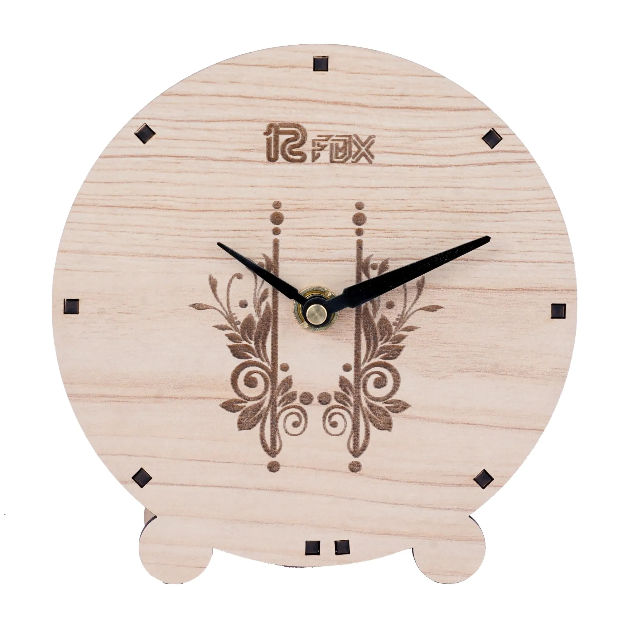 12 Fox Round Wooden Table Desk Clock for Living Room Study Room Home Decor and Gifting Made of Maple Wood