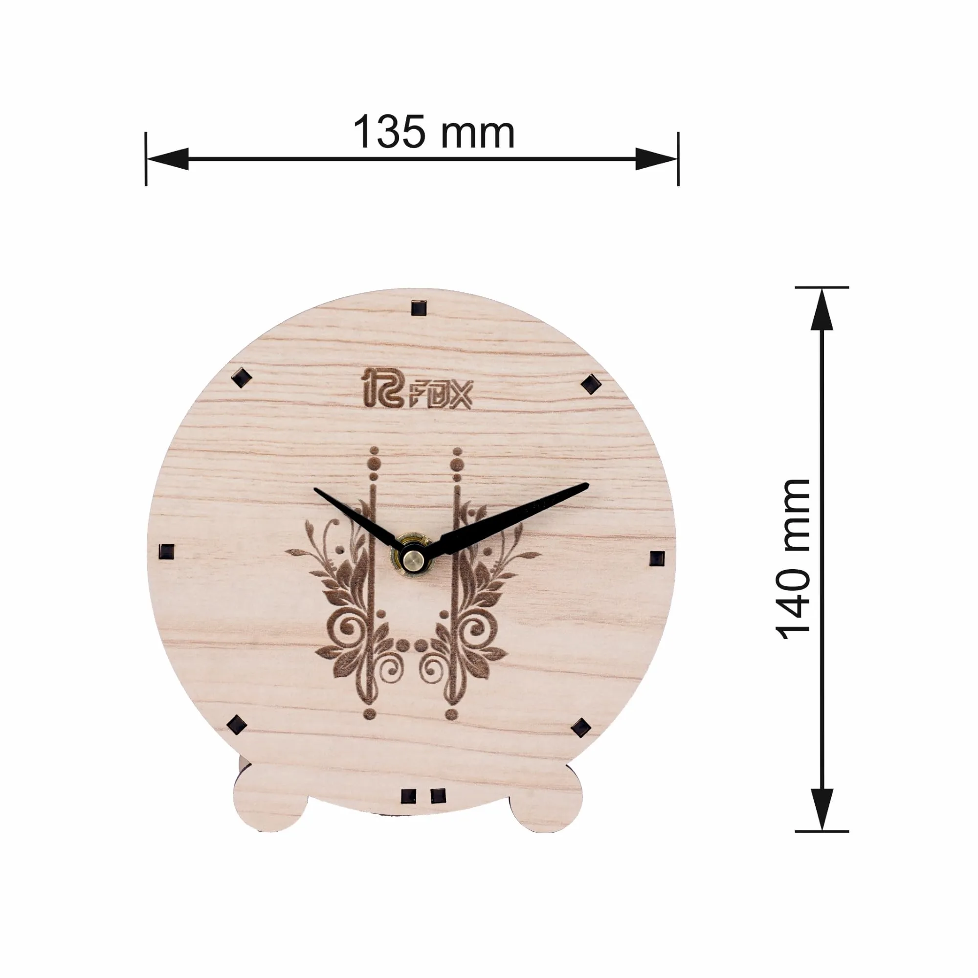 12 Fox Round Wooden Table Desk Clock for Living Room Study Room Home Decor and Gifting Made of Maple Wood