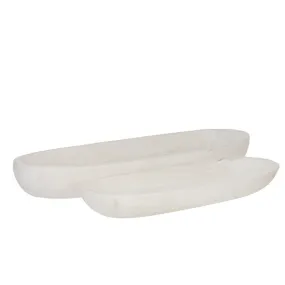 18"/24" Decorative Oblong Wood Bowls Set of 2 - White