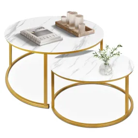 2-Piece Nesting Round Coffee Tables - Marbling Tabletop