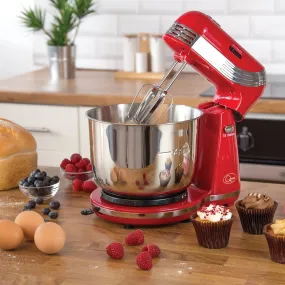 3 Litre Compact 6 Speed Watt Stand Mixer with Stainless Steel Bowl and Dough Hook and Beater, 250 W, 3 Liters, Red