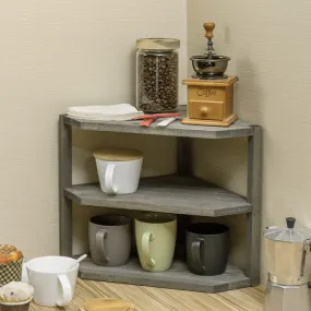 3-Tiered Weathered Gray Wood Kitchen Countertop Corner Organizer Shelf