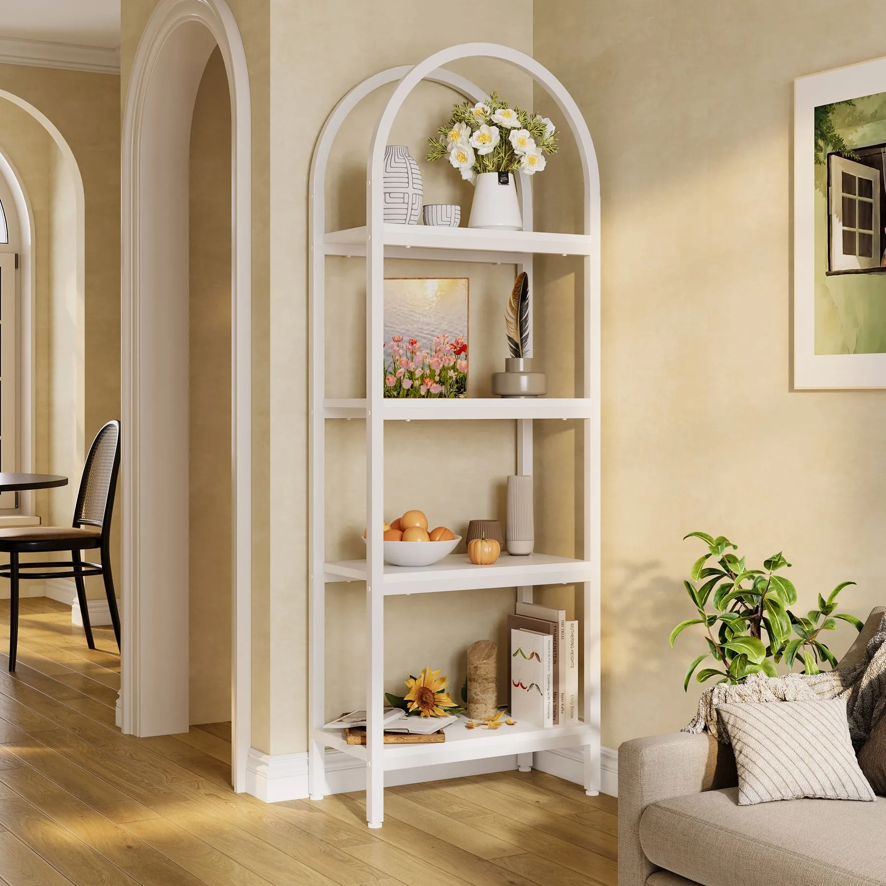 4-Tier / 5-Tier Bookshelf, Arched Bookcase Display Rack with Storage Shelves