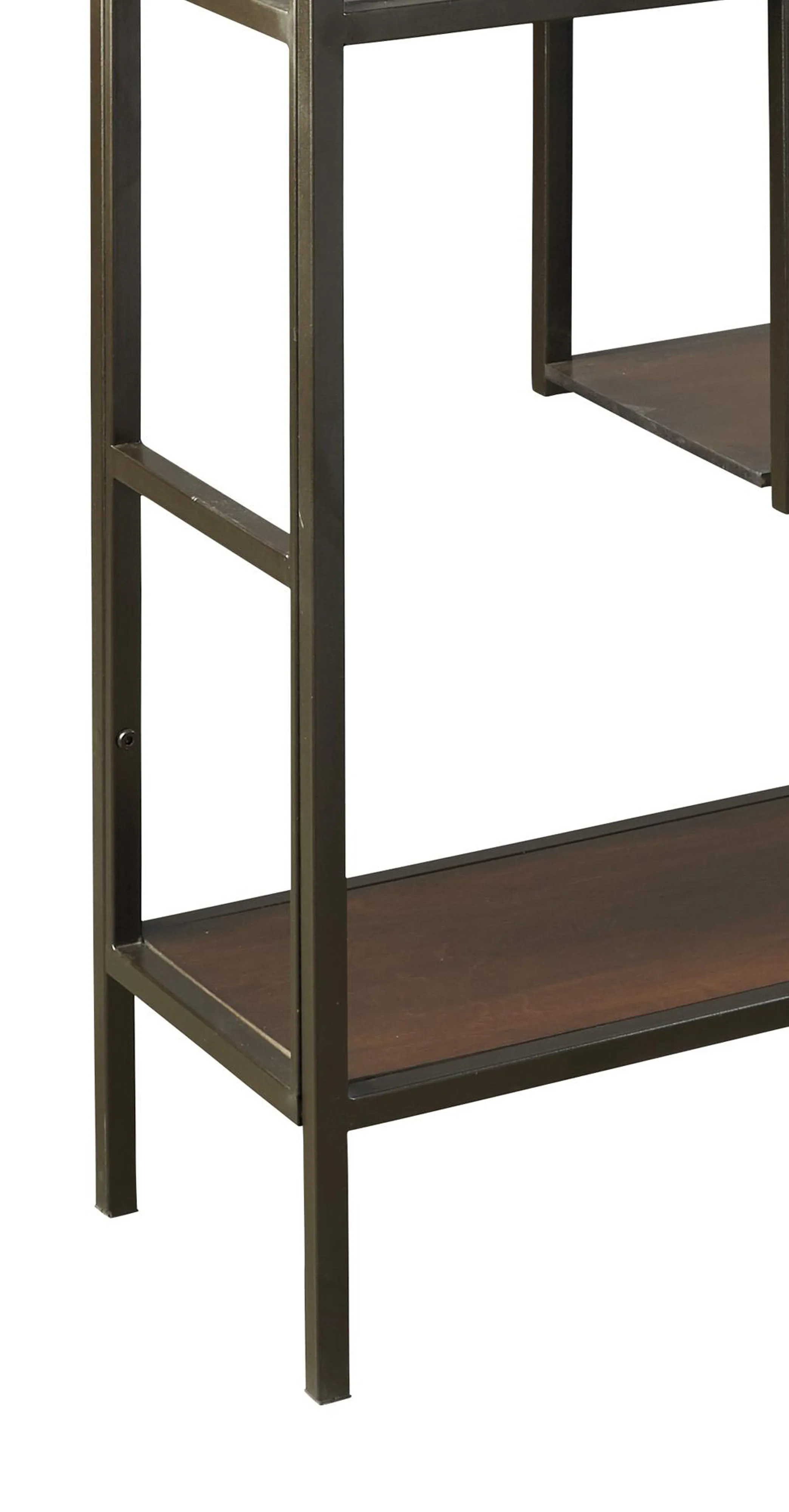 5 Shelves Asymmetric Design Bookcase With Metal Frame, Brown And Black By Benzara