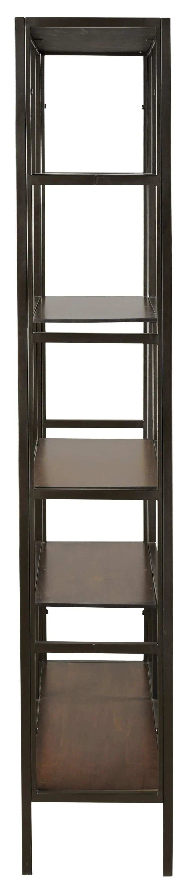 5 Shelves Asymmetric Design Bookcase With Metal Frame, Brown And Black By Benzara