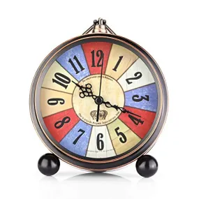 5.5" Metal Antique Table Clock, Vintage Silent&Non-Ticking Alarm Clock, Retro Loud Desk Clock for Kids Bedroom Living Room Decoration(04)