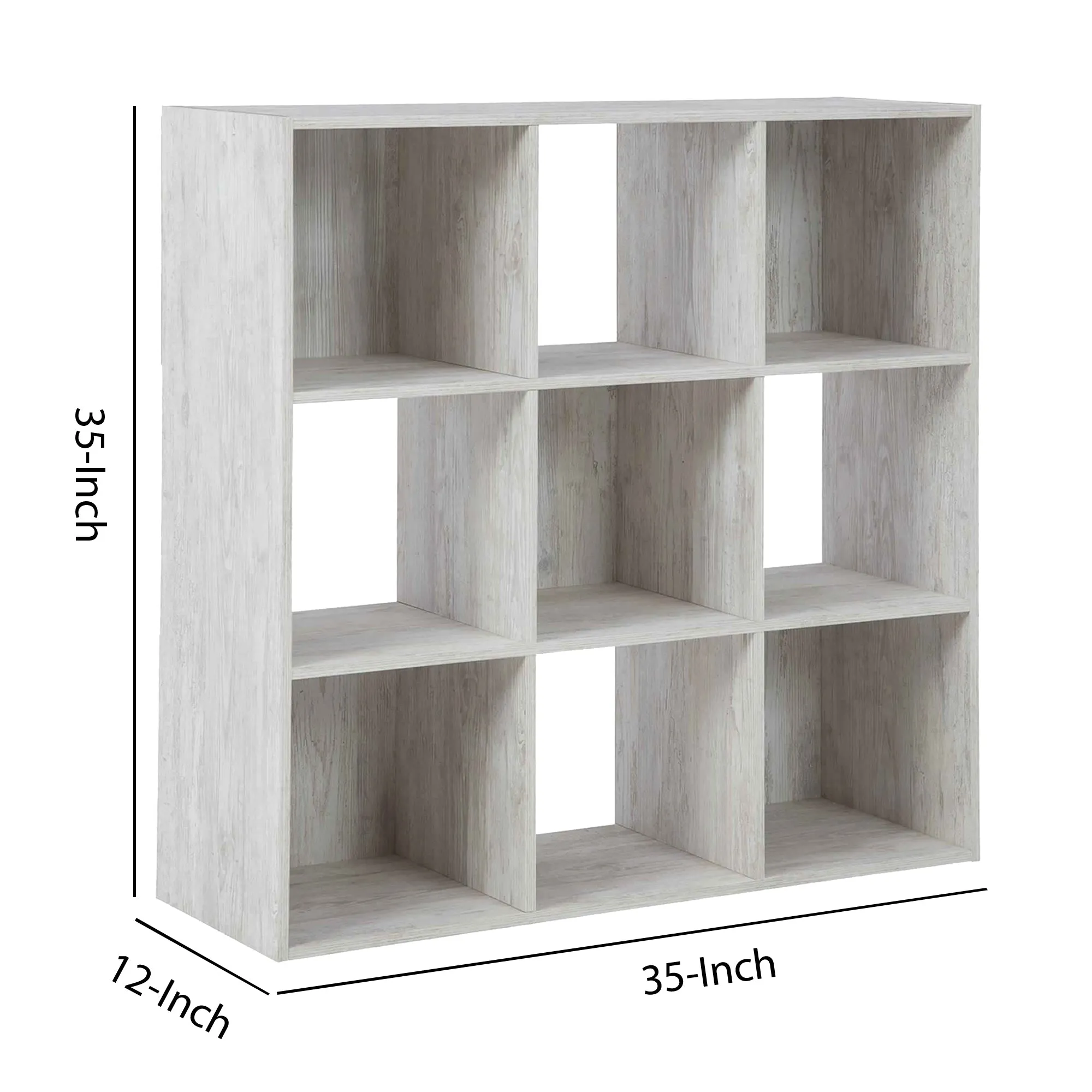 9 Cube Wooden Organizer With Grain Details Washed White By Benzara