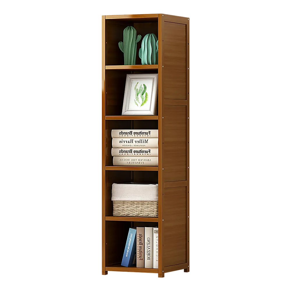 Adjustable Bamboo Shelf Bookcase Display Rack, 5 Shelves