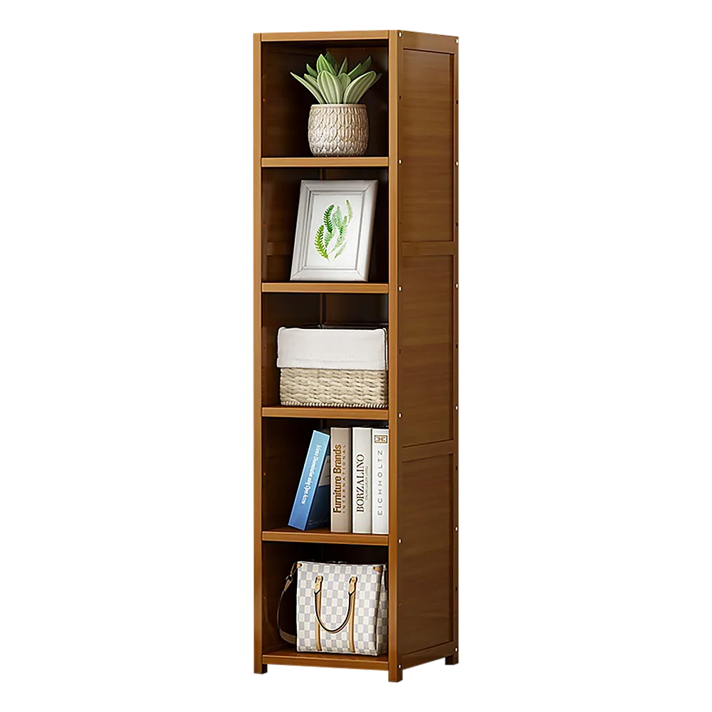 Adjustable Bamboo Shelf Bookcase Display Rack, 5 Shelves