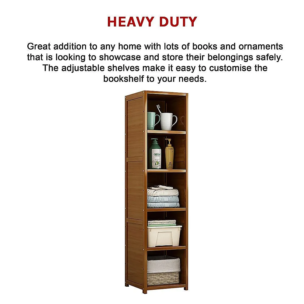 Adjustable Bamboo Shelf Bookcase Display Rack, 5 Shelves