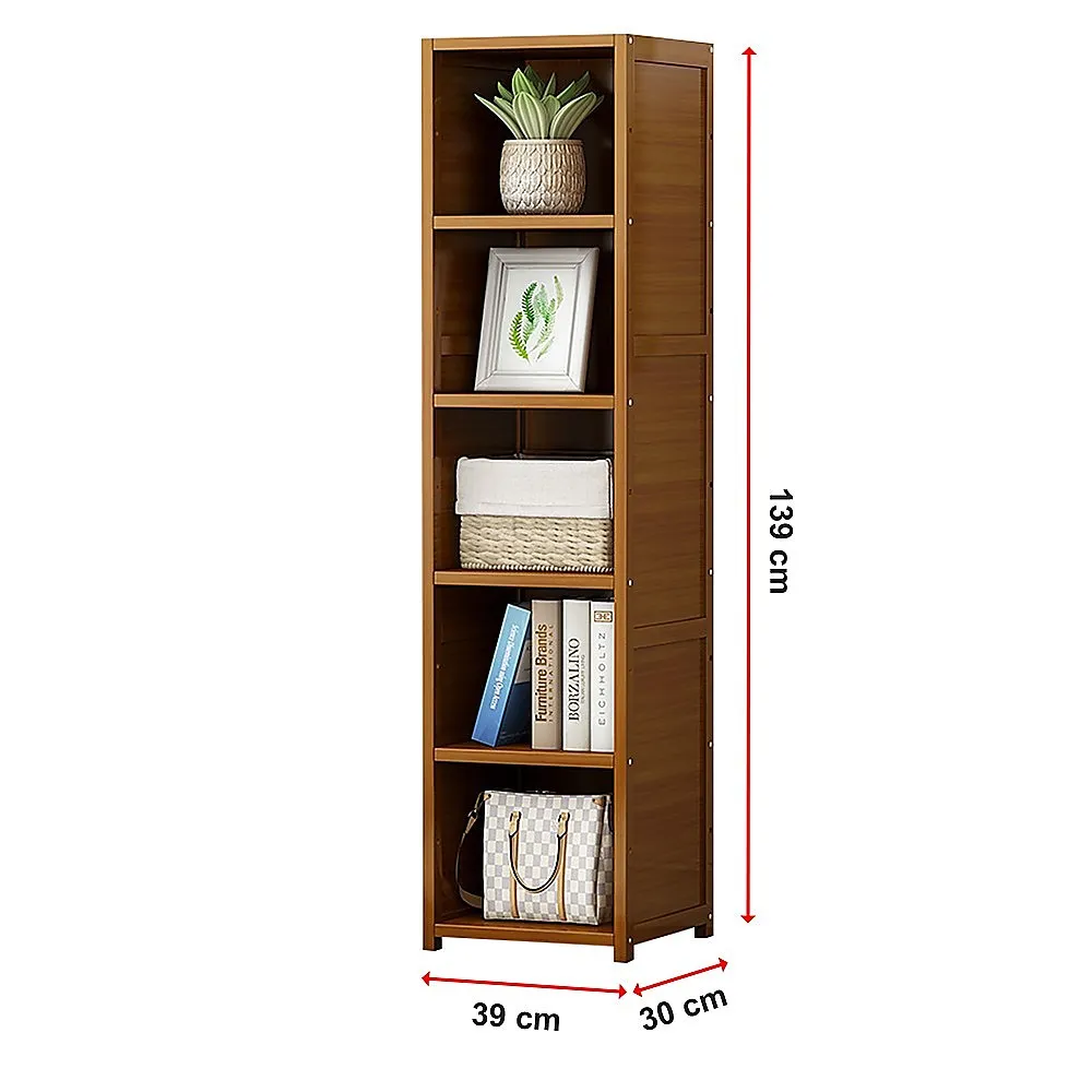 Adjustable Bamboo Shelf Bookcase Display Rack, 5 Shelves