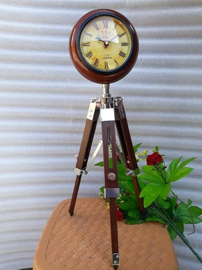 AGS Nautical Handicrafts Wooden Clock 6" on Table Top Wooden Stand 12 Inch