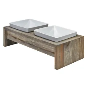 Artisan Double Wood Dog Feeder - Fossil (Grey)