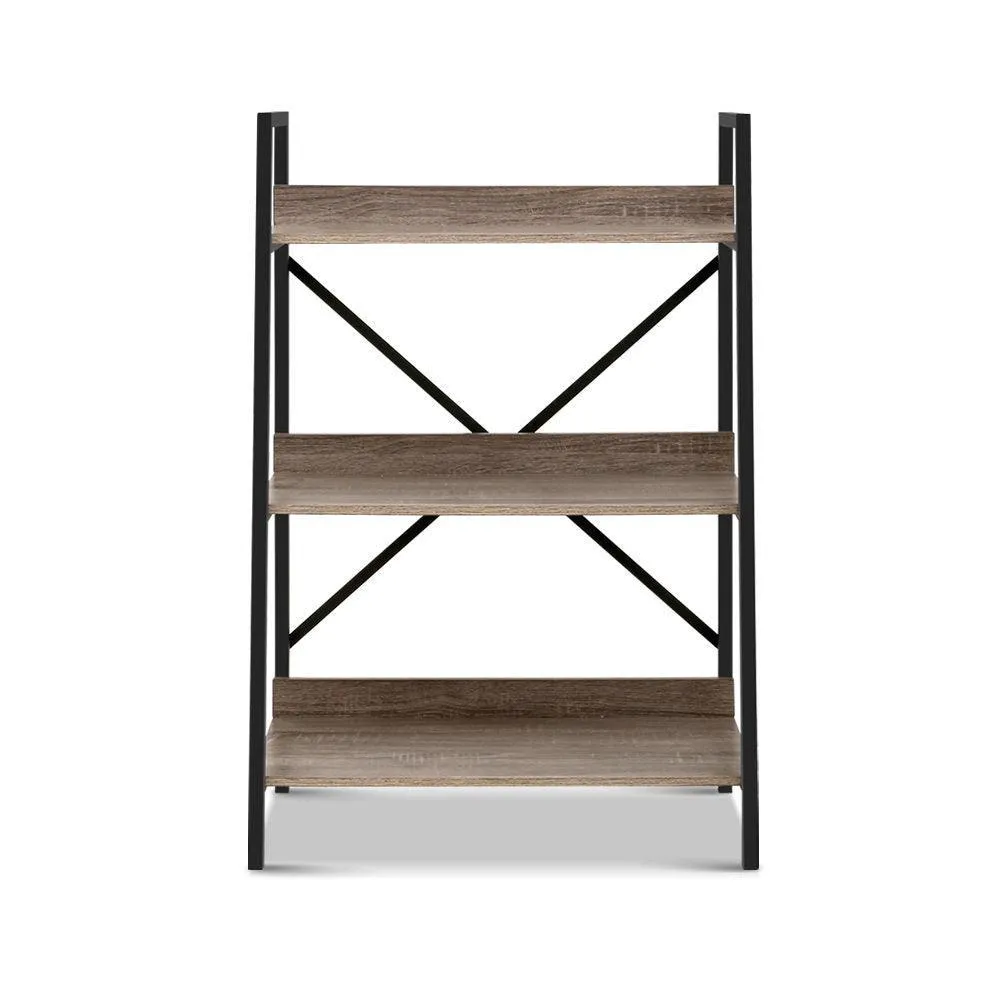 Artiss Bookshelf 3Tier Metal Bookcase Bookshelves Oak Book Shelf Display Storage