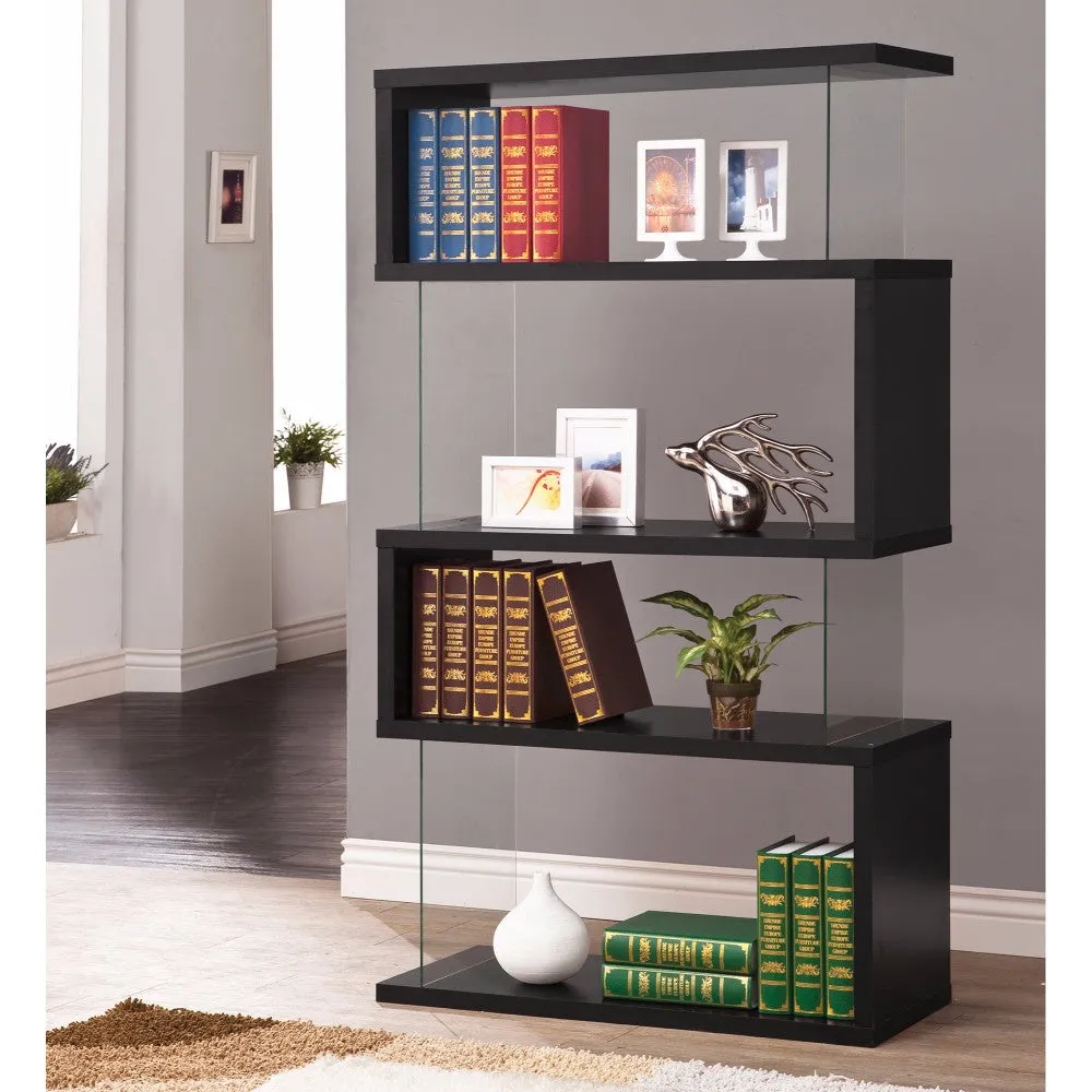 Asymmetrical Snaking Wooden Bookcase, Black By Benzara