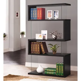 Asymmetrical Snaking Wooden Bookcase, Black By Benzara