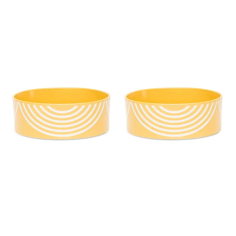 Aztec 2 Piece Dog Food & Water Bowl Set - Sunflower Yellow