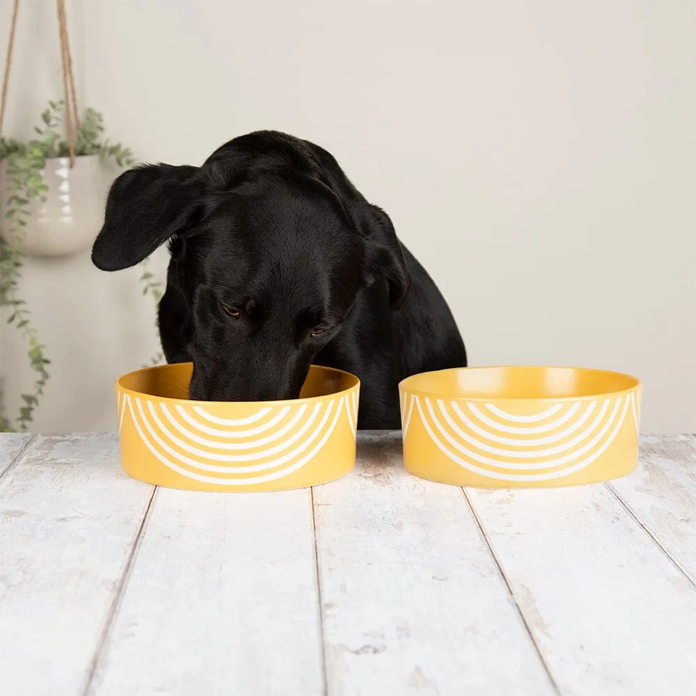 Aztec 2 Piece Dog Food & Water Bowl Set - Sunflower Yellow