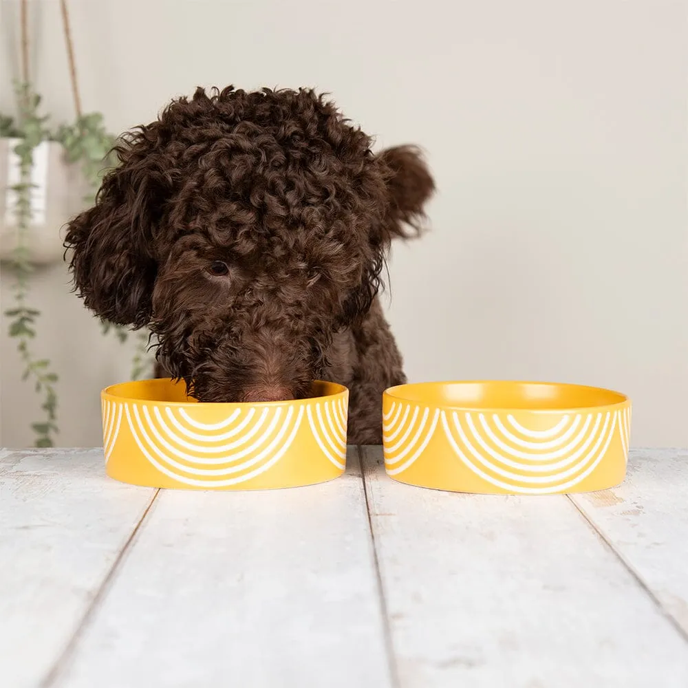 Aztec 2 Piece Dog Food & Water Bowl Set - Sunflower Yellow