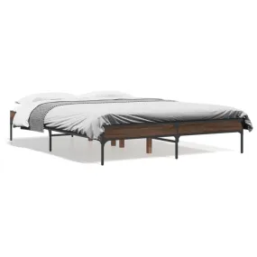 Bed Frame Brown Oak 120x190 cm Small Double Engineered Wood and Metal