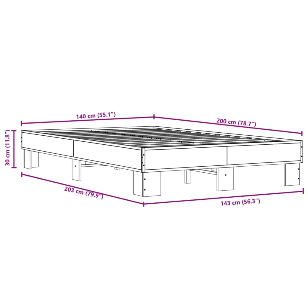 Bed Frame Brown Oak 140x200 cm Engineered Wood and Metal