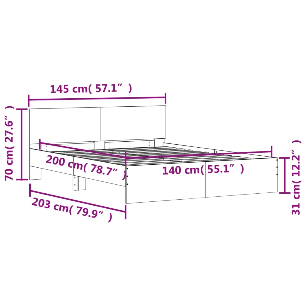 Bed Frame with Headboard Grey Sonoma 140x200 cm