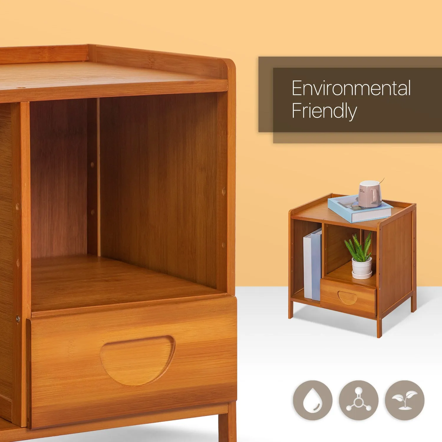 Bedside Cabinet Storage Shelf Nightstand - with Magazine Compartment - Single Drawer