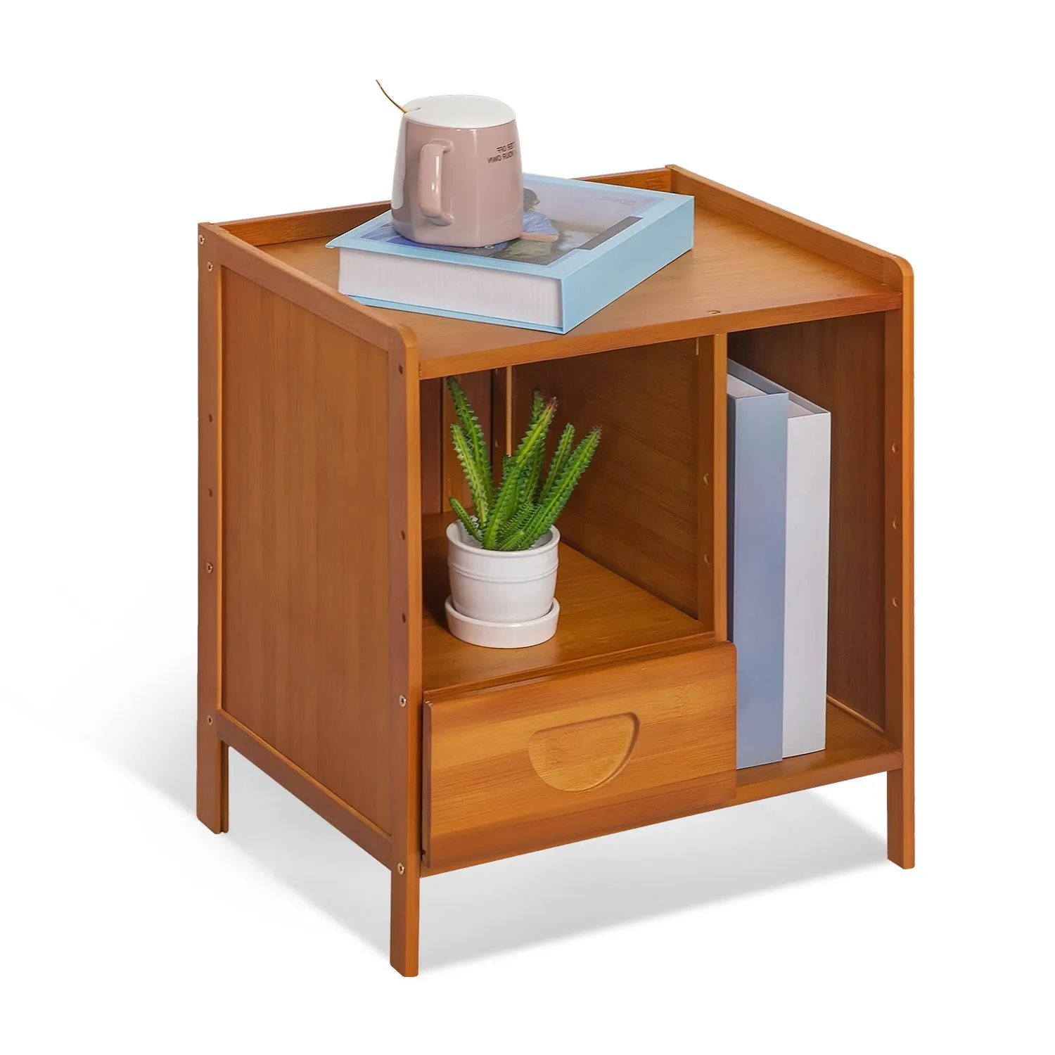 Bedside Cabinet Storage Shelf Nightstand - with Magazine Compartment - Single Drawer