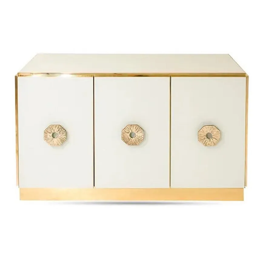 Bespoke Art Deco Italian Couture Design White & Brass 3-Door Cupboard/Sideboard