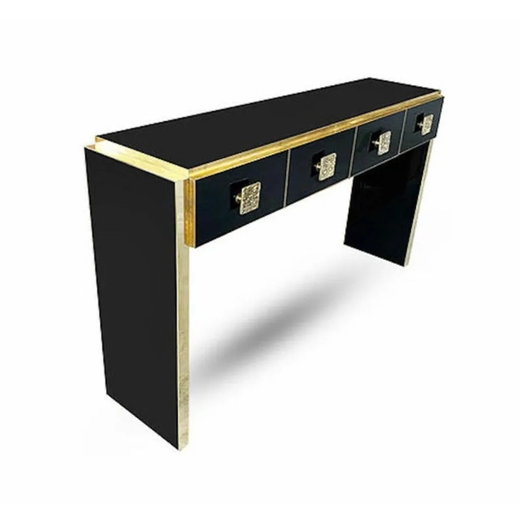 Bespoke Italian Art Deco Design Black Glass & Cast Brass Console Table/Sideboard