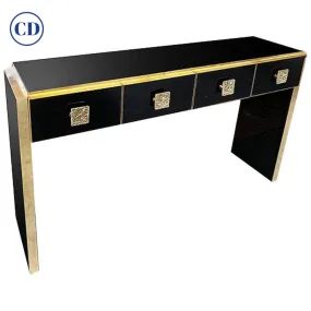 Bespoke Italian Art Deco Design Black Glass & Cast Brass Console Table/Sideboard