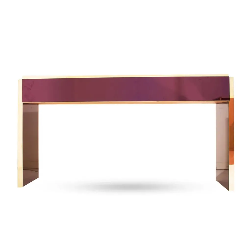 Bespoke Italian Design 4-Drawer Purple & Brass Console Center Table/Sideboard