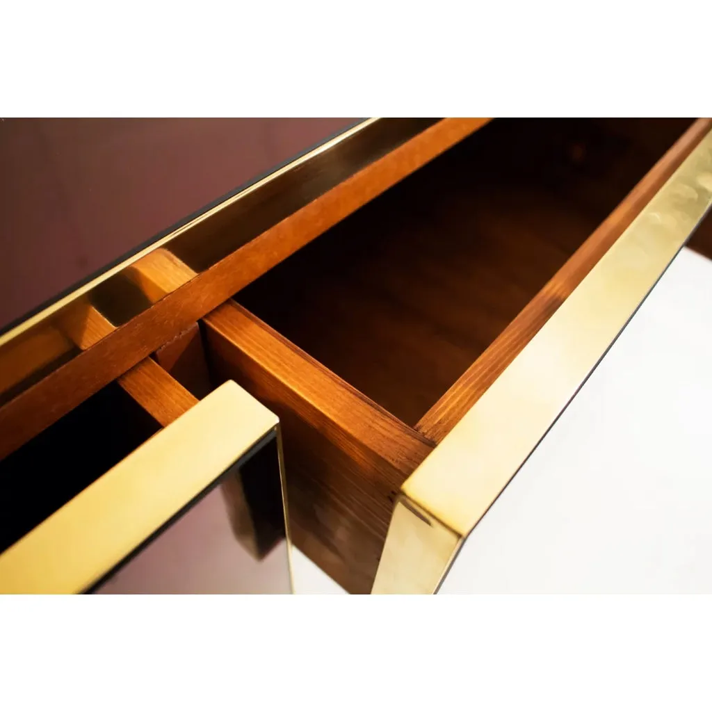 Bespoke Italian Design 4-Drawer Purple & Brass Console Center Table/Sideboard