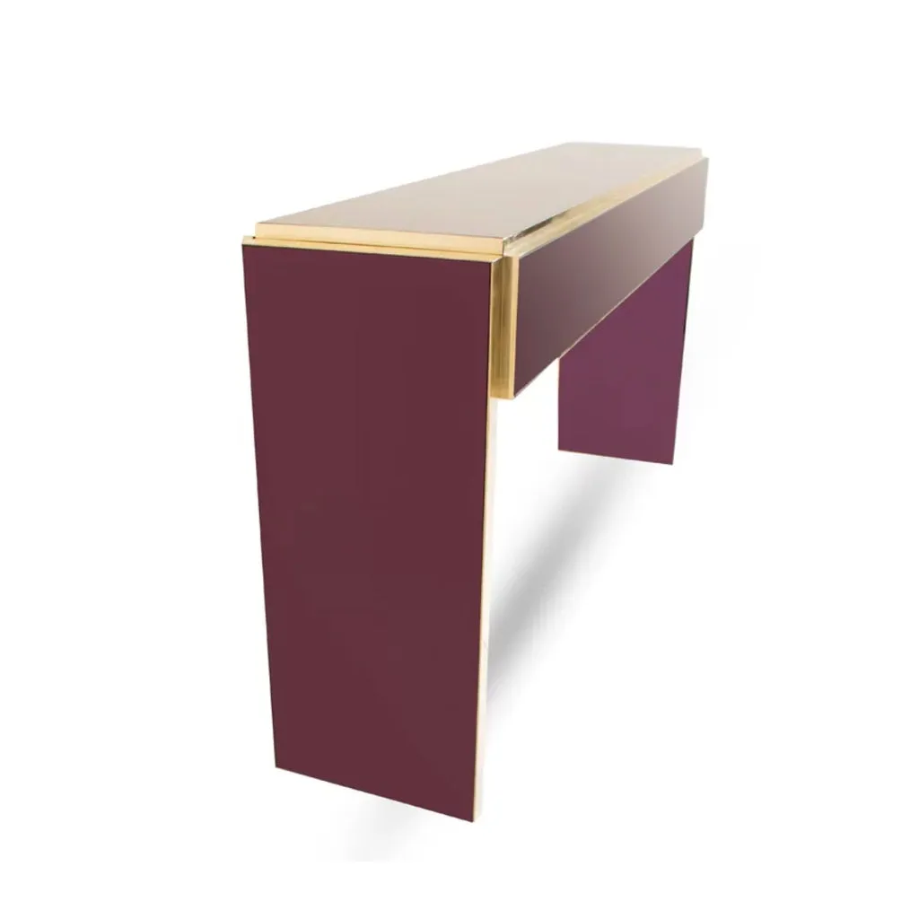 Bespoke Italian Design 4-Drawer Purple & Brass Console Center Table/Sideboard