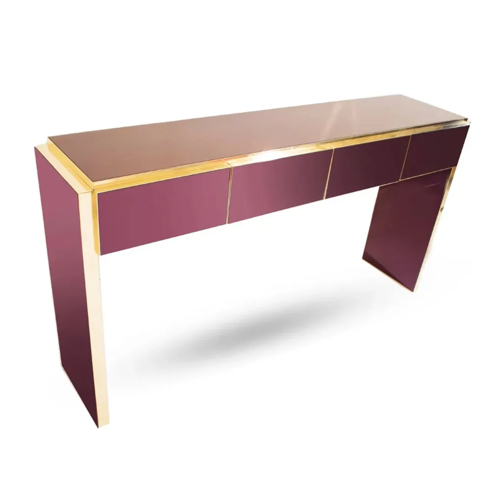 Bespoke Italian Design 4-Drawer Purple & Brass Console Center Table/Sideboard