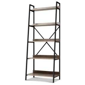 Bookshelf 5Tier Metal Bookcase Bookshelves Oak Book Shelf Display Storage