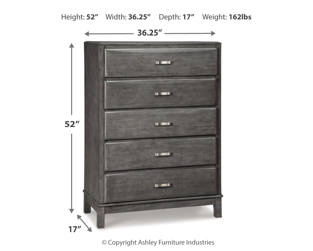 Caitbrook California King Storage Bed with 8 Storage Drawers with Mirrored Dresser, Chest and 2 Nightstands in Gray