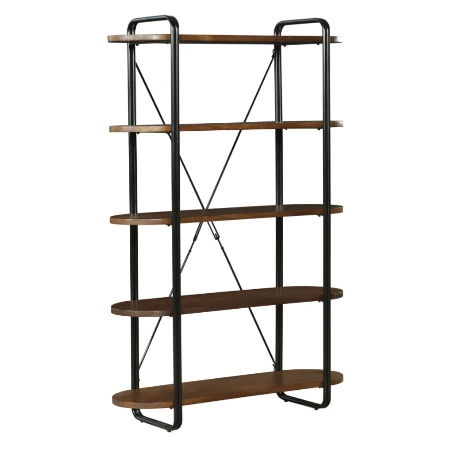 Chitra Wooden & Metal Industrial 5 Tier Ladder Bookshelf or Bookcase