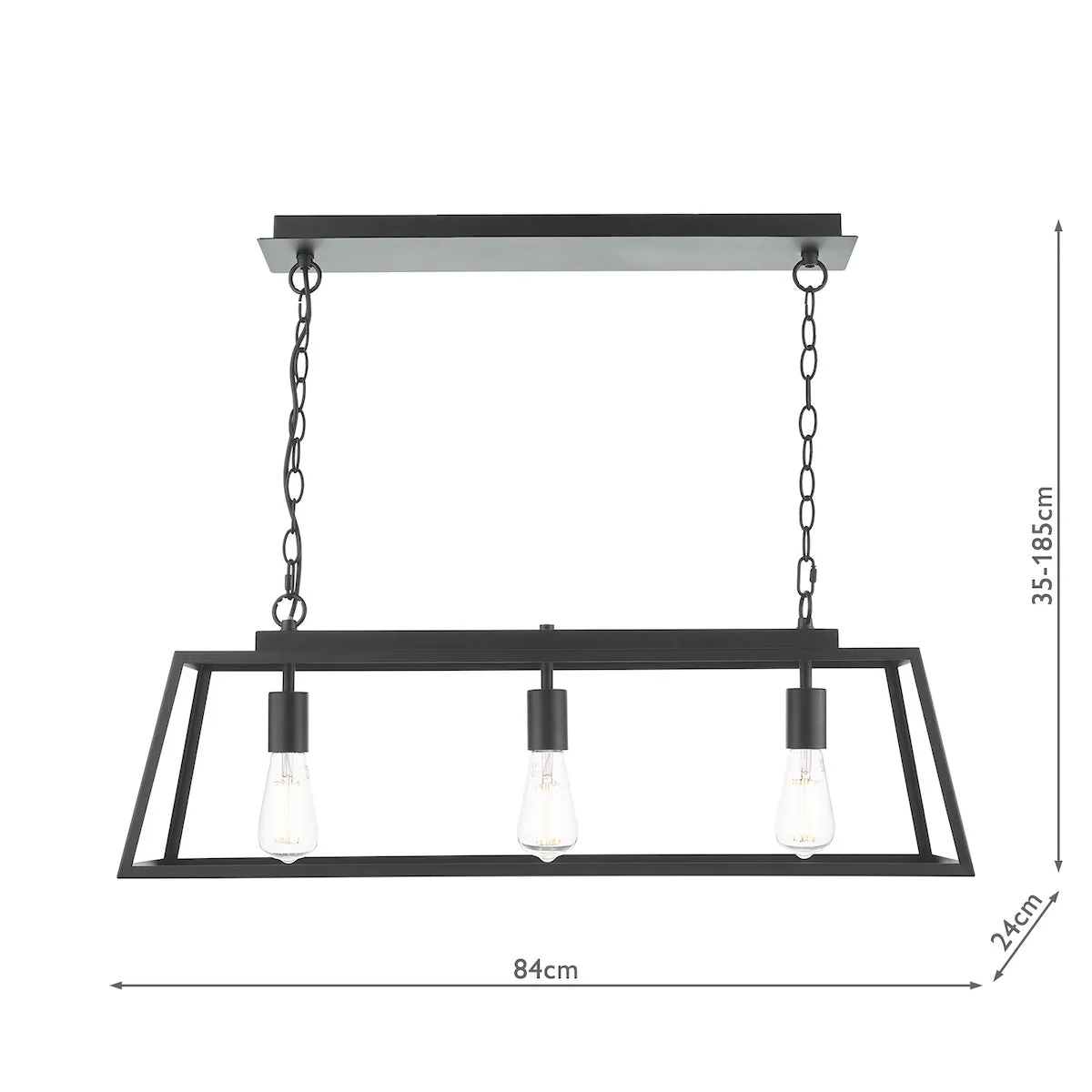 Dar Claudia 3 Light Bar Pendant Matt Black