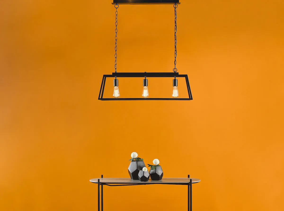 Dar Claudia 3 Light Bar Pendant Matt Black