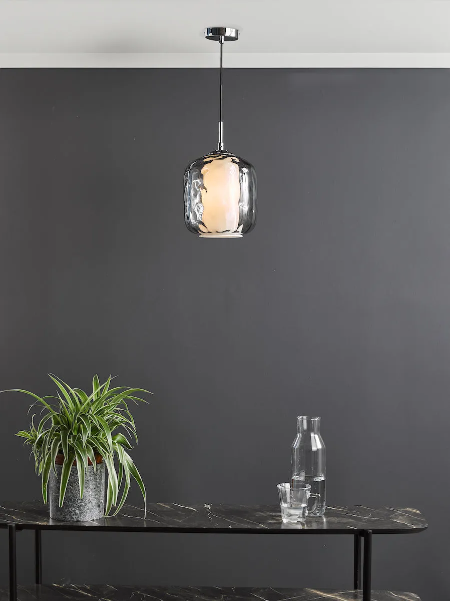 Dar Majella Pendant Polished Chrome and Smoked Glass