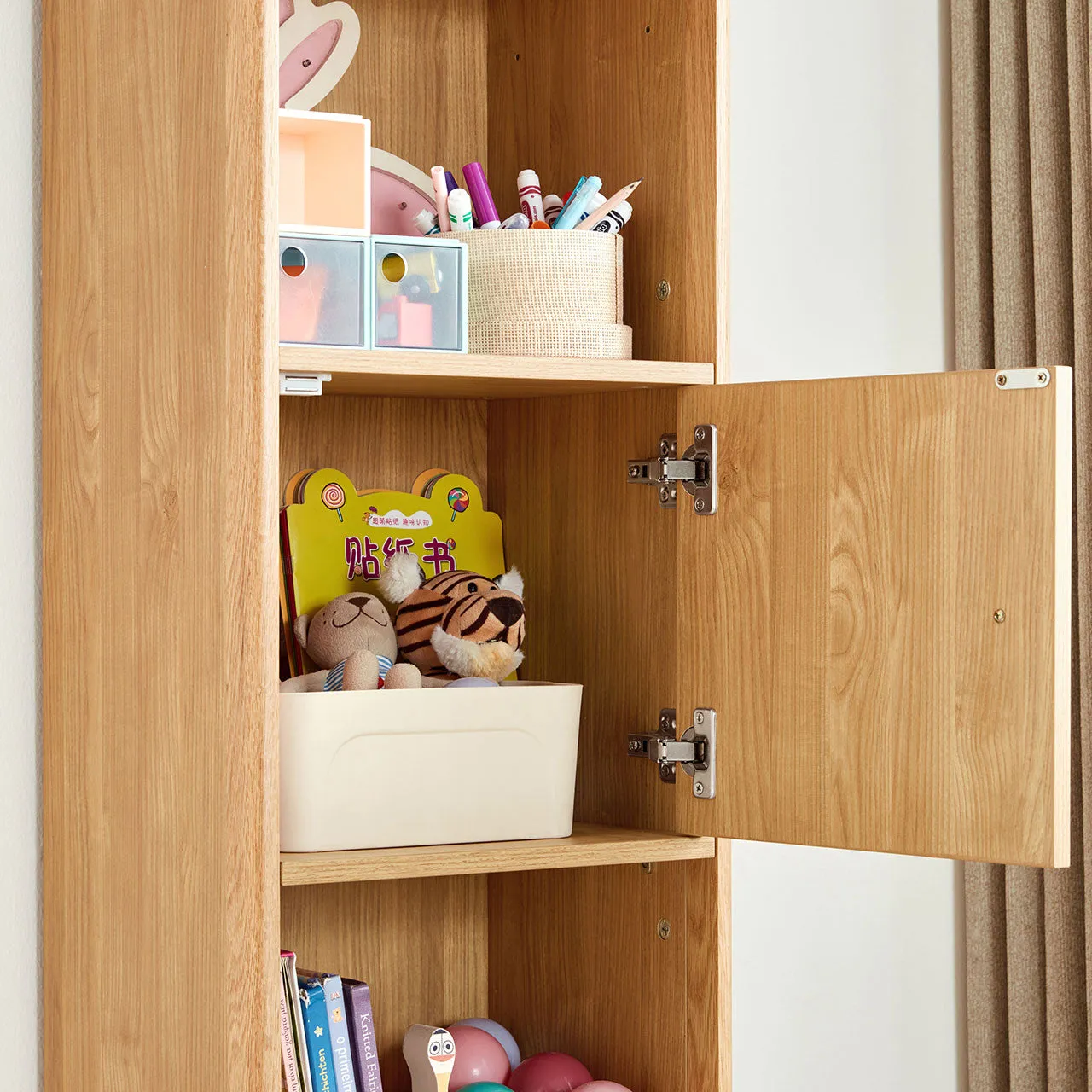 Dear Bear Kids Oak Storage Bookshelf