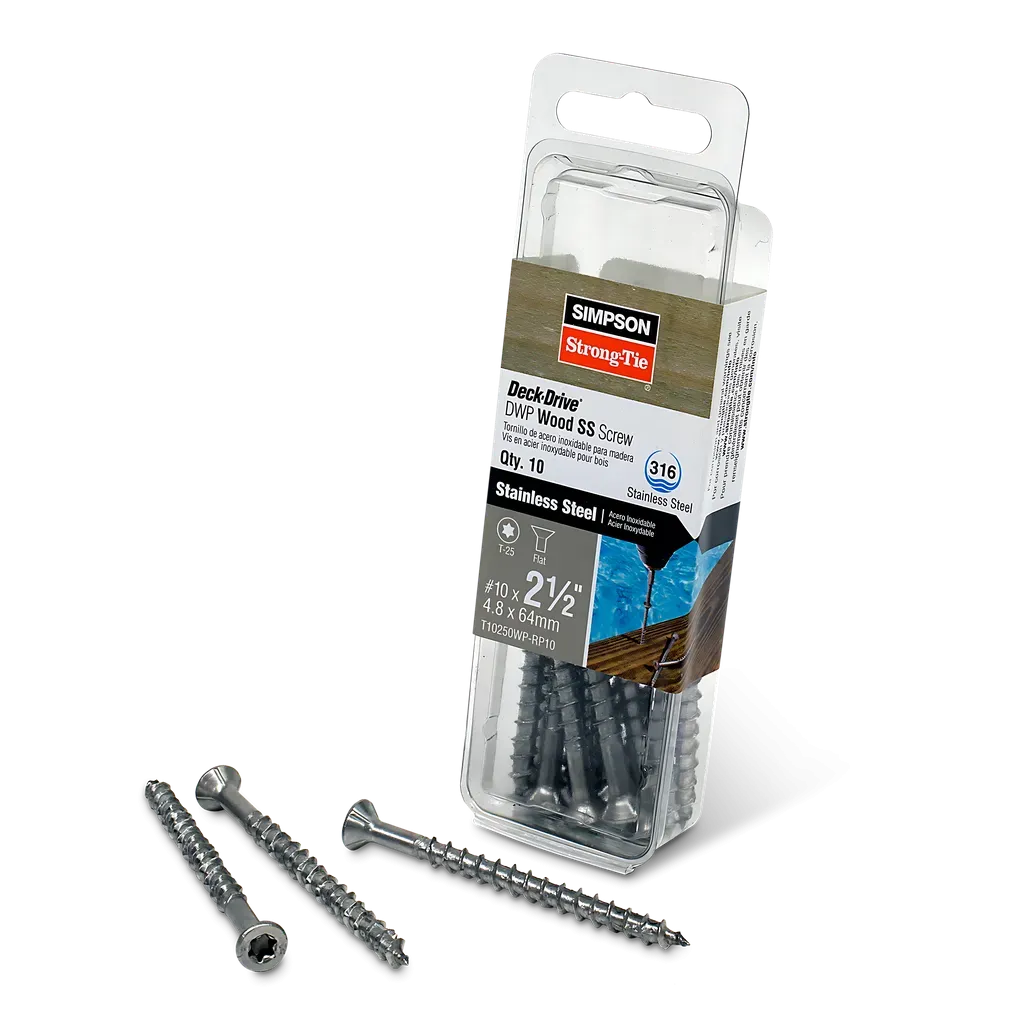 Deck-Drive DWP WOOD SS Screw - #10 x 2-1/2 in. T25, Flat Head, Type 316 (10-Qty) (Pack of 5)