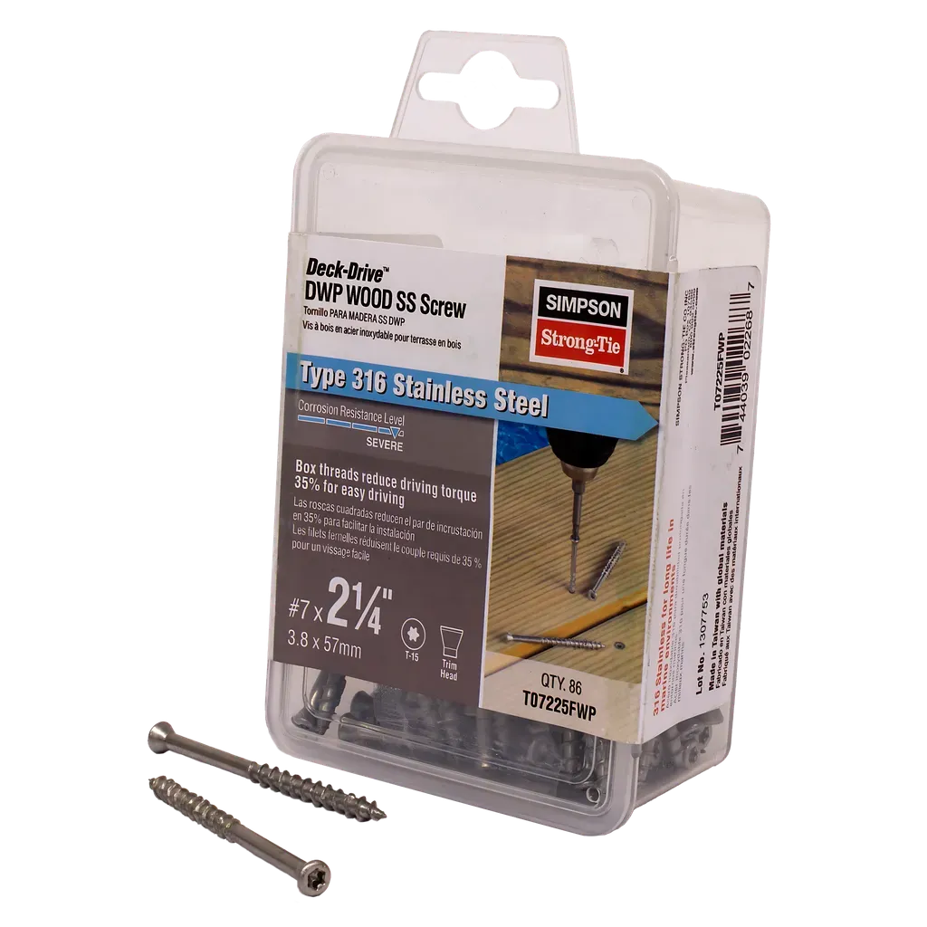 Deck-Drive DWP WOOD SS Screw - #7 x 2-1/4 in. T-15, Trim Head, Type 316 (86-Qty)