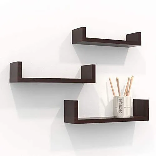 Decostyle Urus Floating Wall Shelf/Wall Display Rack- Set of 3- Natural Magogany