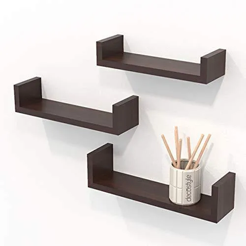 Decostyle Urus Floating Wall Shelf/Wall Display Rack- Set of 3- Natural Magogany