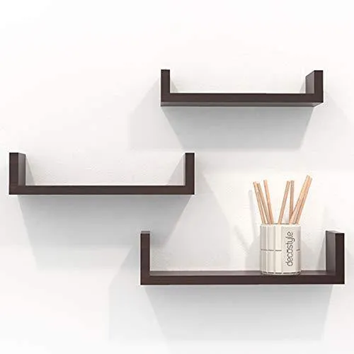 Decostyle Urus Floating Wall Shelf/Wall Display Rack- Set of 3- Natural Magogany