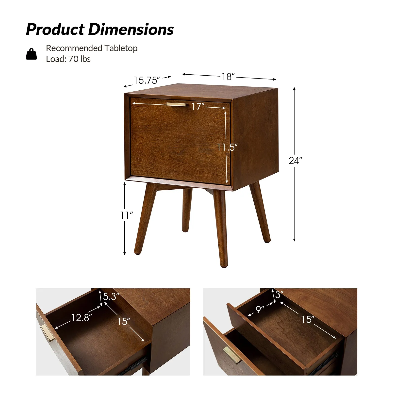 Doris 2 - Drawer Nightstand with Built-in Outlets